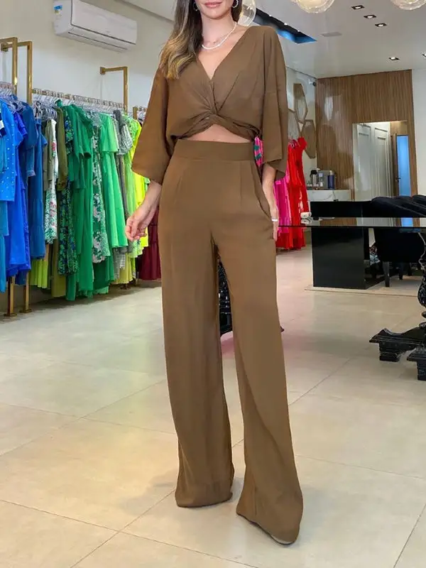 Three Quarter Sleeve Layered Coordinated Pants Set