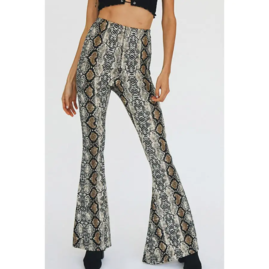 Snakeskin Print Flare Pants
