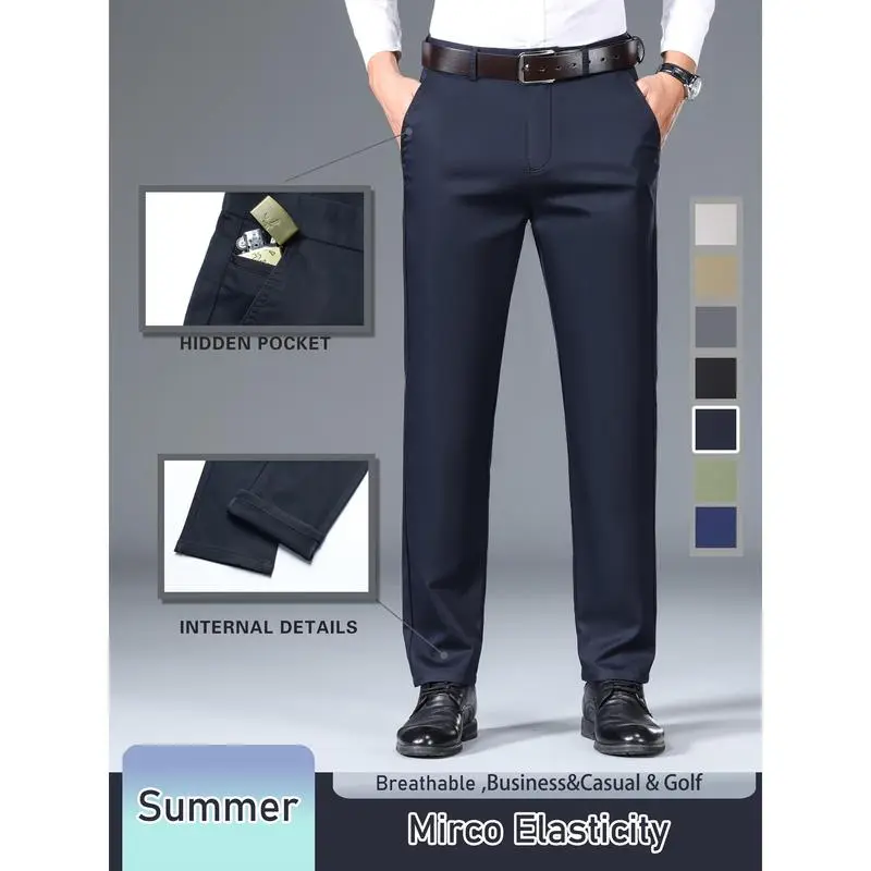 Men's Solid Color Cotton-Blend Casual Dress Pants  Straight Fit · Lightweight · Breathable · Comfortable for Business Commute & Casual Outings
