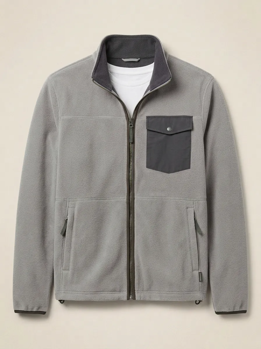 Contrast Pocket Zip Fleece Collar Jacket