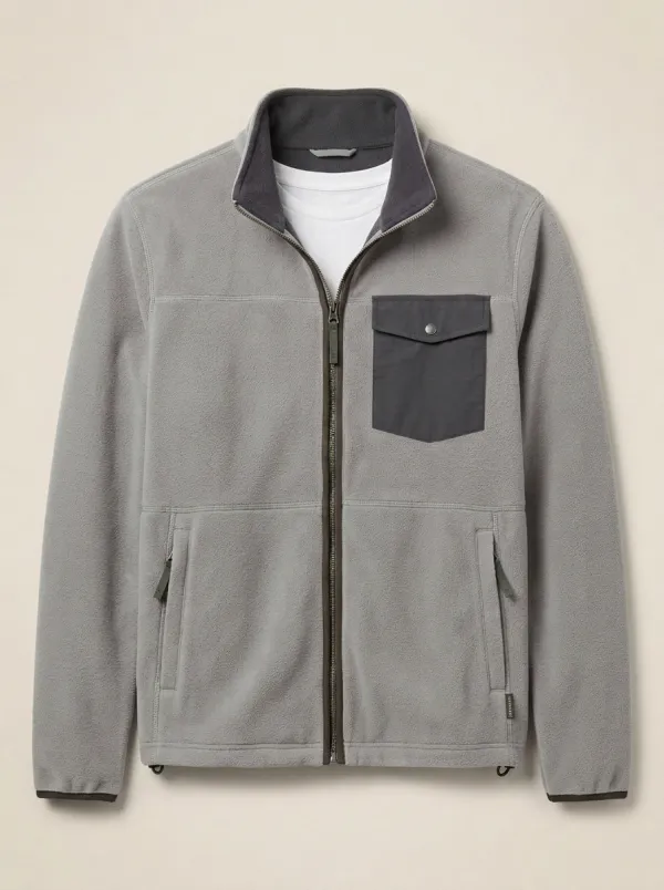 Contrast Pocket Zip Fleece Collar Jacket