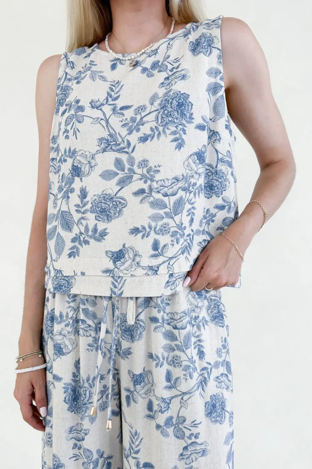 Linen Blend Printed Tank Top