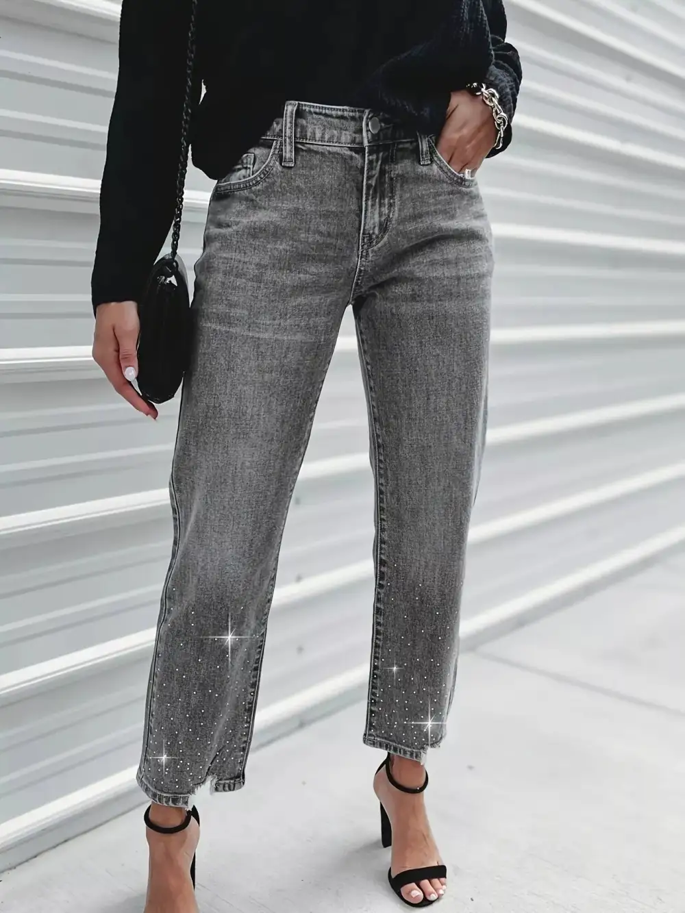 Tailored Rhinestone Denim Jeans