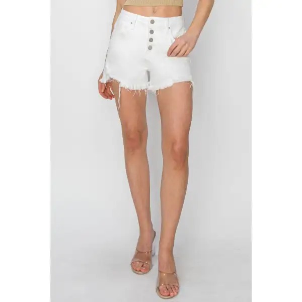 Button Fly Frayed Hem Denim Shorts