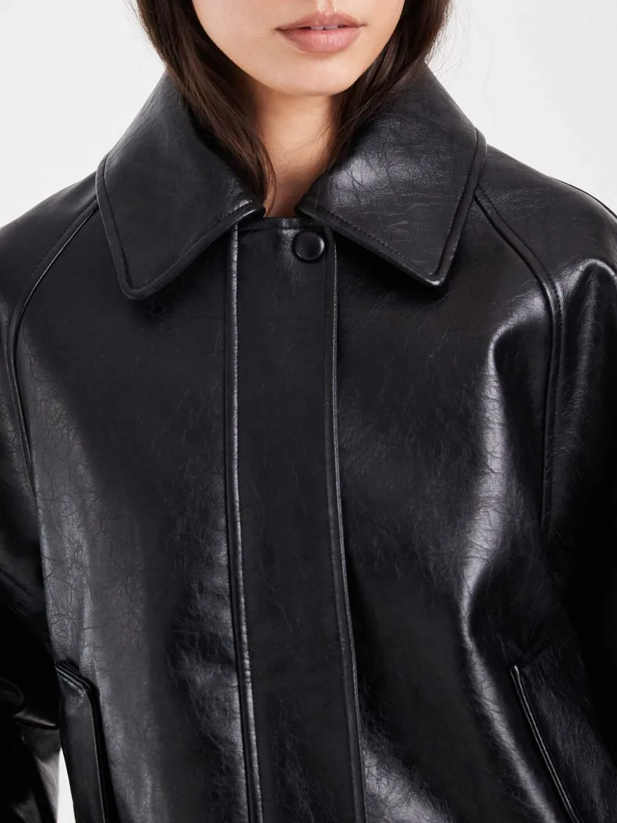 Crackled Leather Collared Jacket