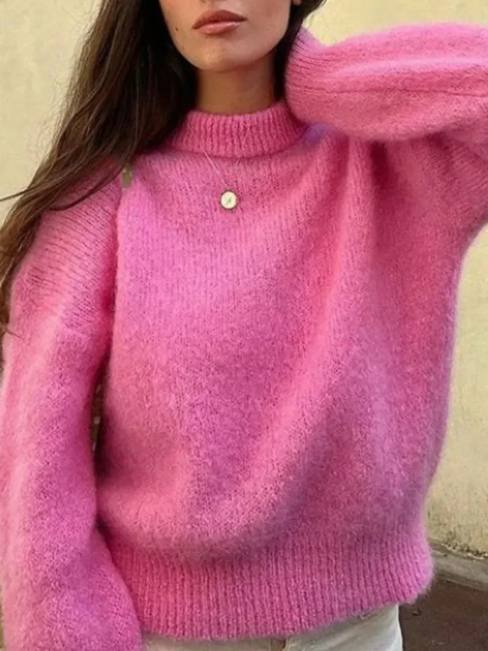 Casual Style Sweater Rose Pink