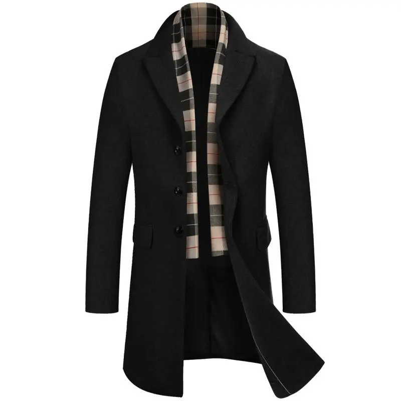 Men's Wool Blend Coat with Detachable Plaid Scarf Classic Warmth. Smart Design. Timeless Winter Style.
