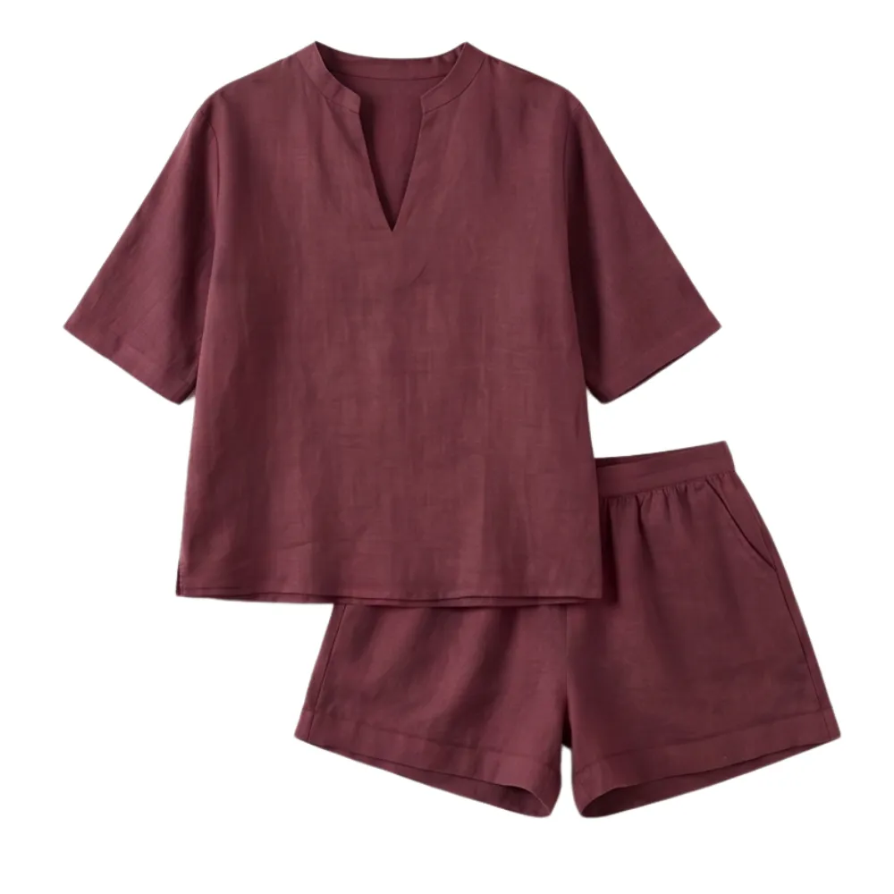 V Neck Relaxed Pants Set