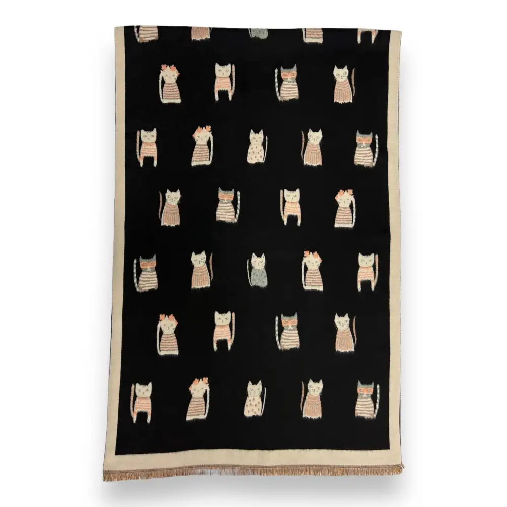 Cat Print Wool Blend Scarf