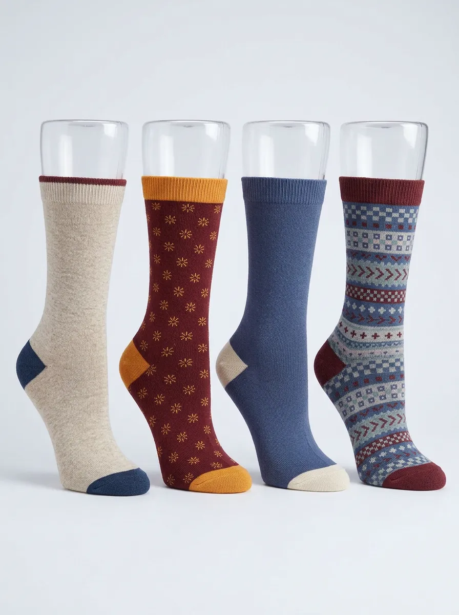 Classic Patterned Four-Pair Casual Socks
