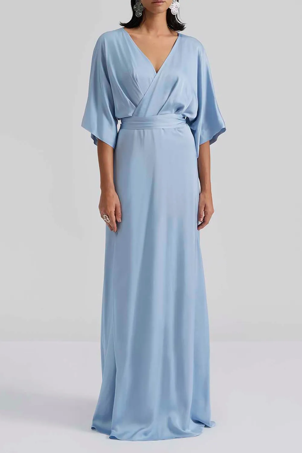 Wrap Style Satin Maxi Dress