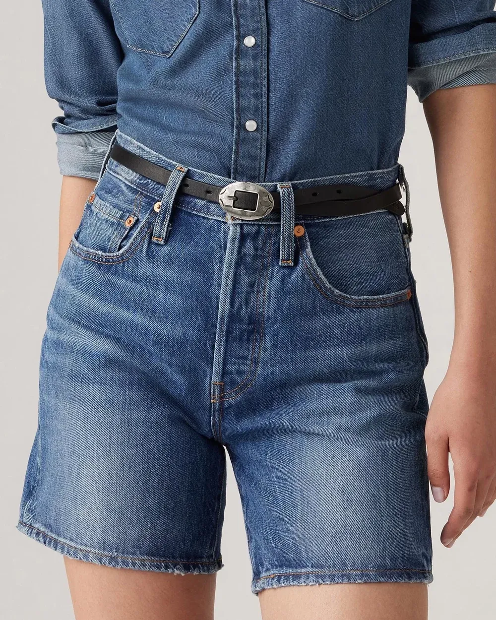 Denim Mid Thigh Shorts