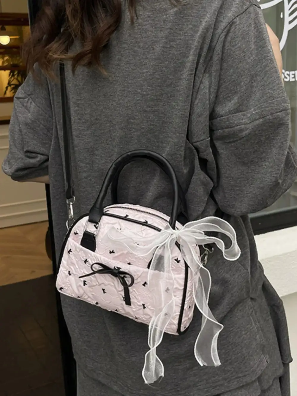 Everyday Bow Accent Ruched Crossbody Bag