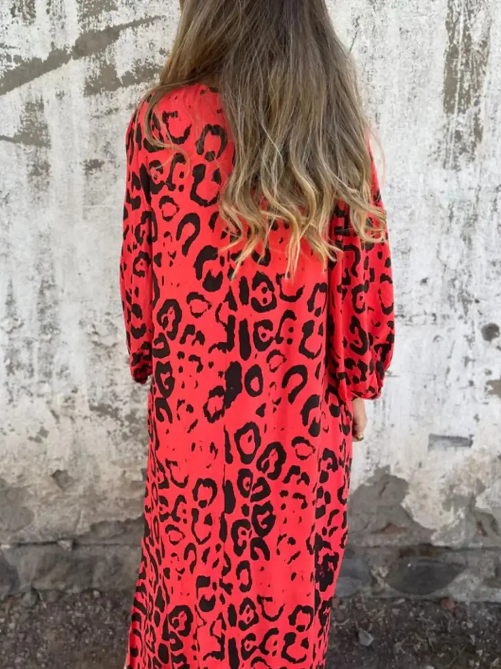 V-Neck Printed Midi Dress