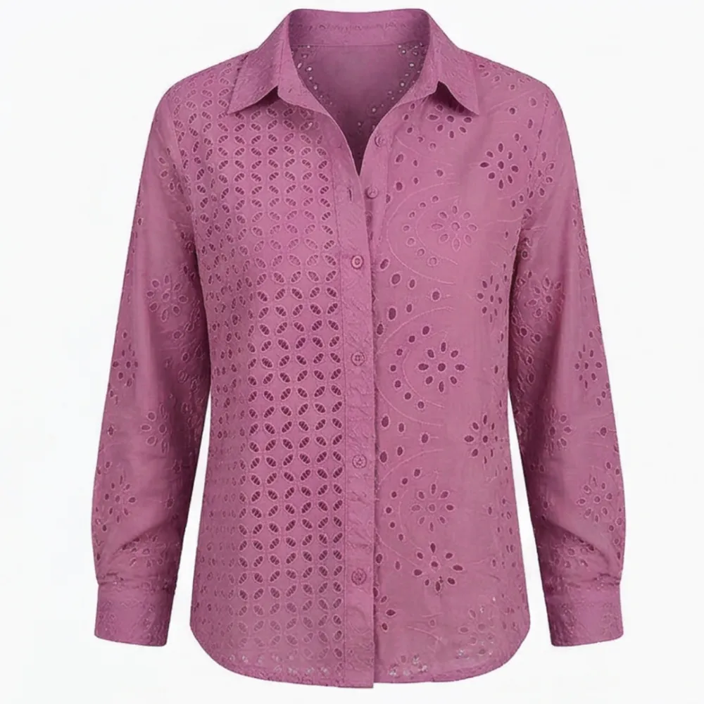 Embroidered Eyelet Button Blouse