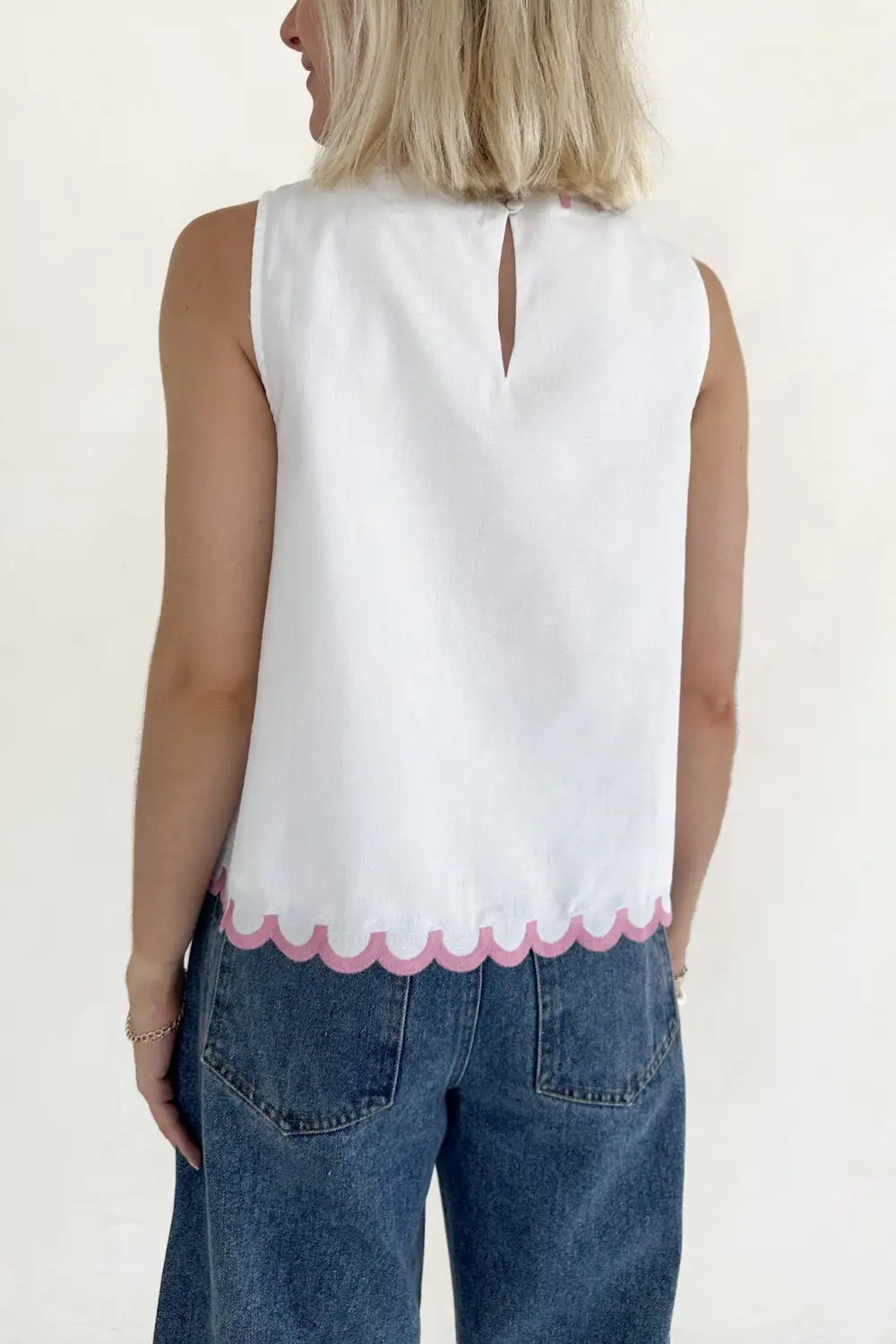 Modern Floral Embroidered Sleeveless Top