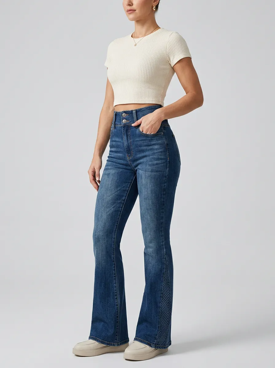 Women's Pattern Geometric Print High Rise Flare Jeans