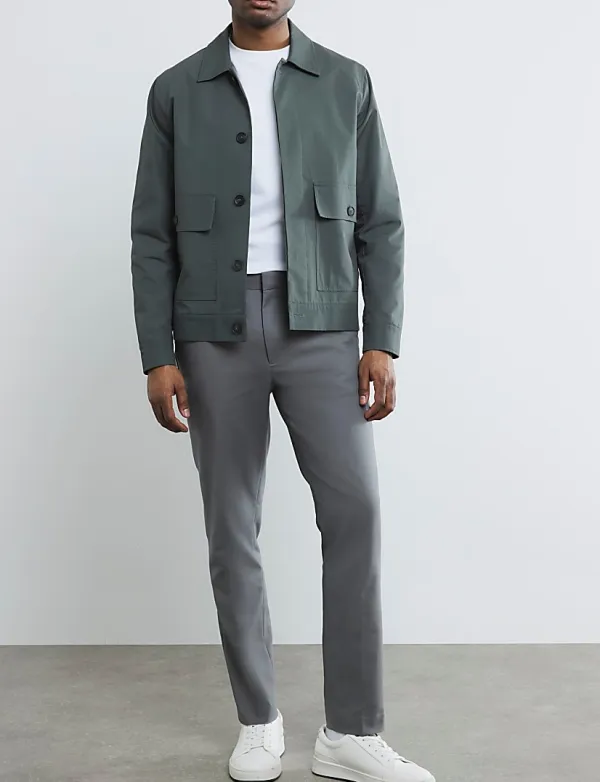 Men's Grey Slim Fit Cotton Trousers
