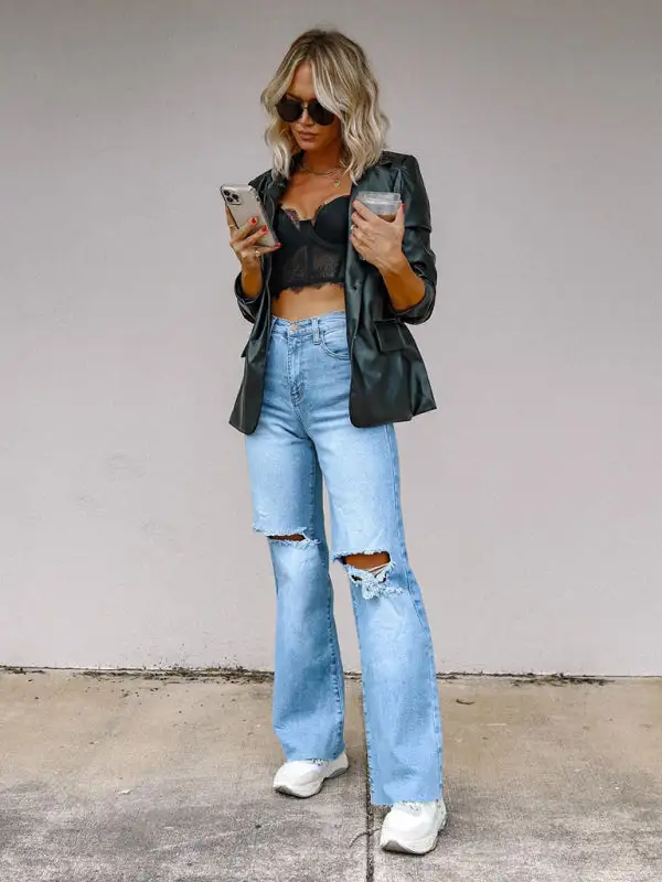 Smooth Flare Leg Denim Jeans