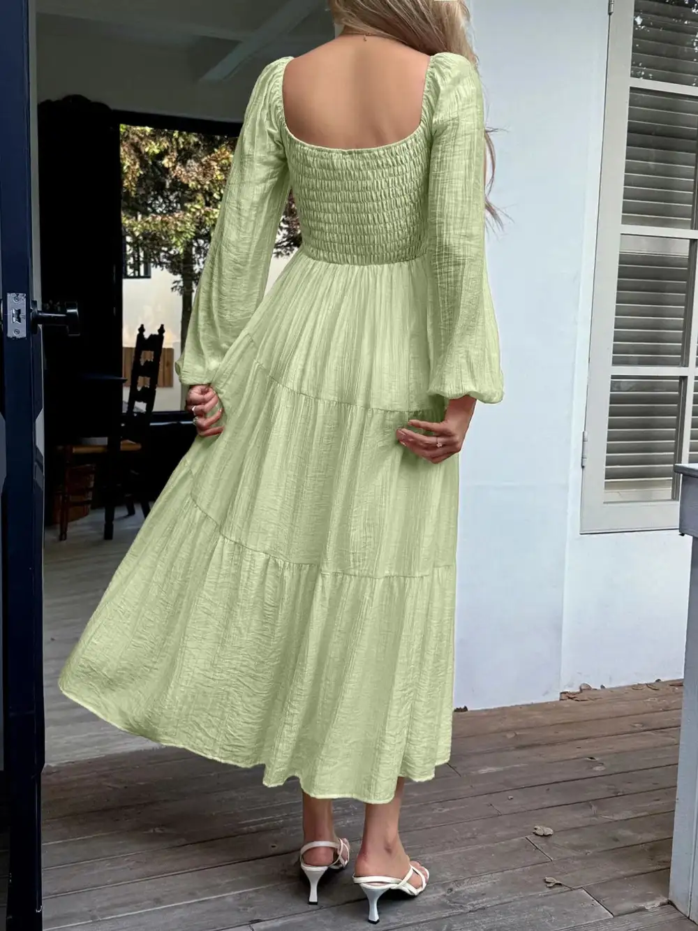 Textured Detail Tiered Midi Dress