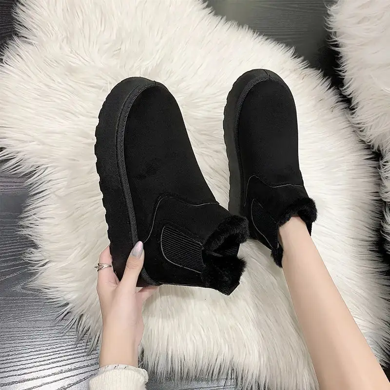 Leather Plush-Lined Warm-Lined Ankle Boots