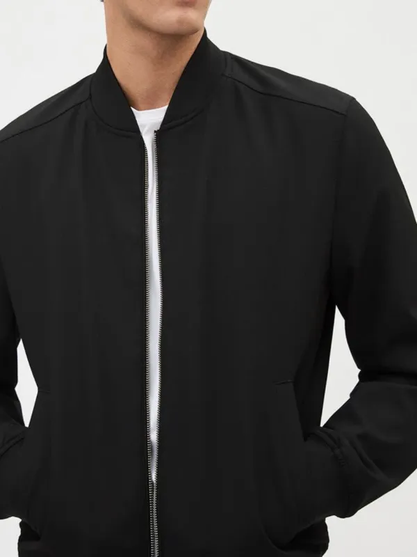 Black Long-Sleeve City Bomber Jacket