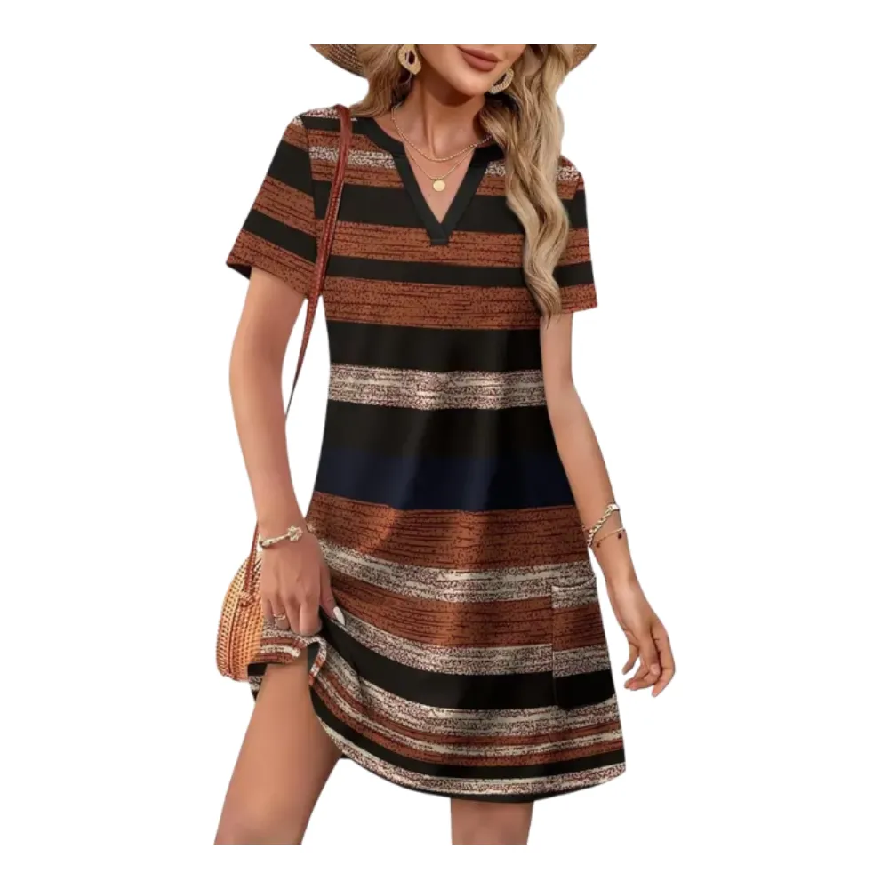 Women’s Summer Casual Dress – V-Neck Short Sleeve Beach Dress