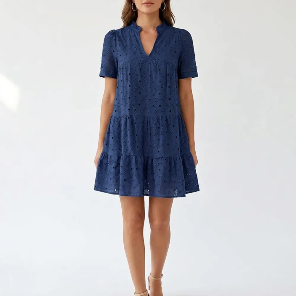 Floral Cotton Blend Eyelet Midi Dress