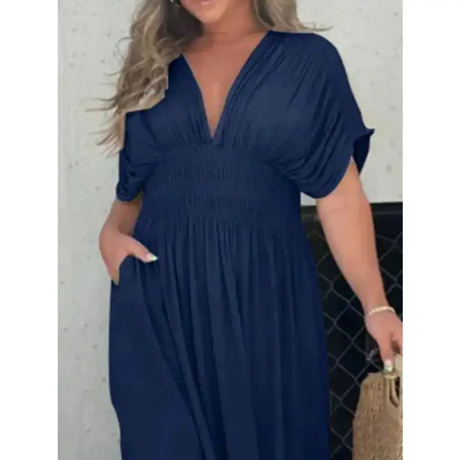 Full Size Deep V Neck Maxi Dress with Side Slit Plus Size