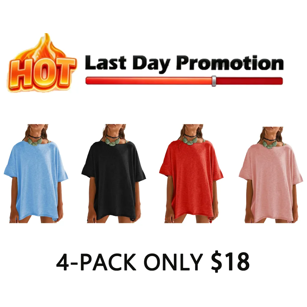 Women's Oversized T Shirts Casual Summer Crew Neck Loose Dropped Short Sleeve Side Slit Hem Blouse Tunic Tops