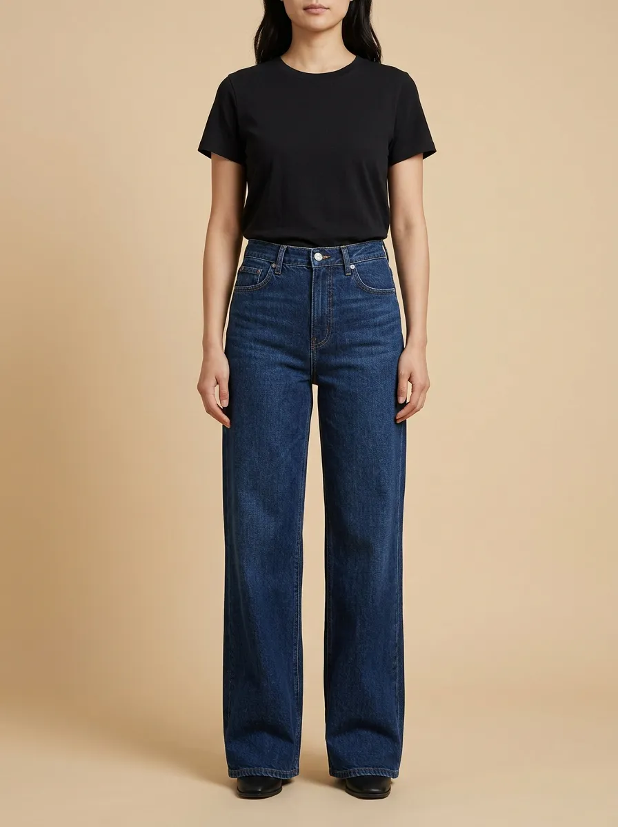 Women's High-Waisted Wide-Leg High-Rise Waist Classic Button Jeans