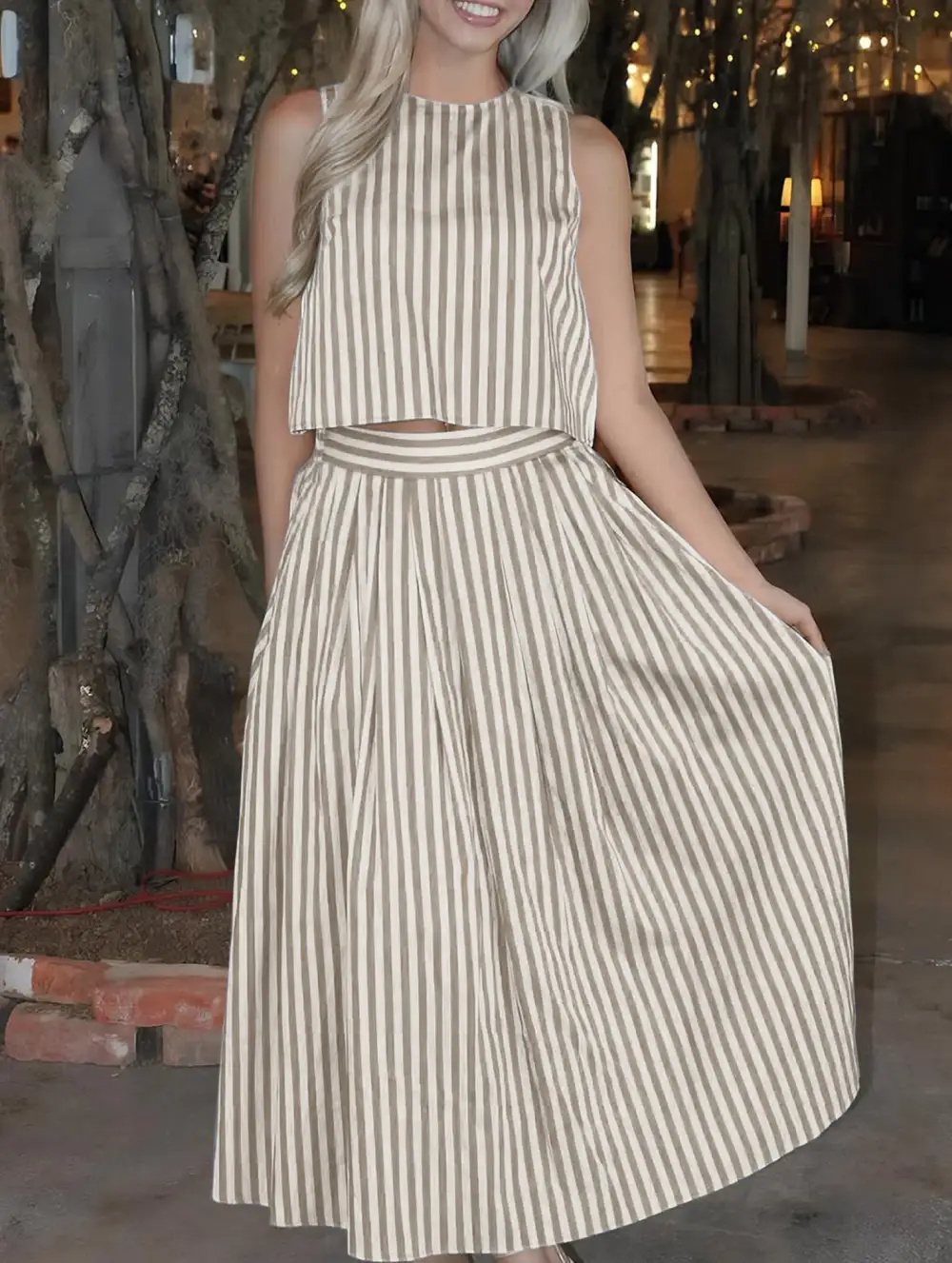 Stripe Tank A-Line Skirt Set