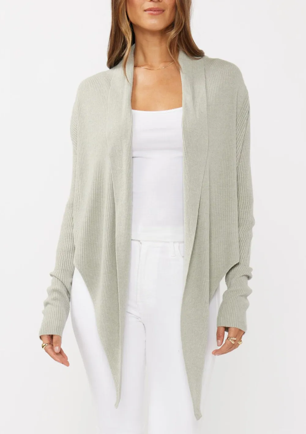 Ribbed Tie Front Long Sleeve Cardigan