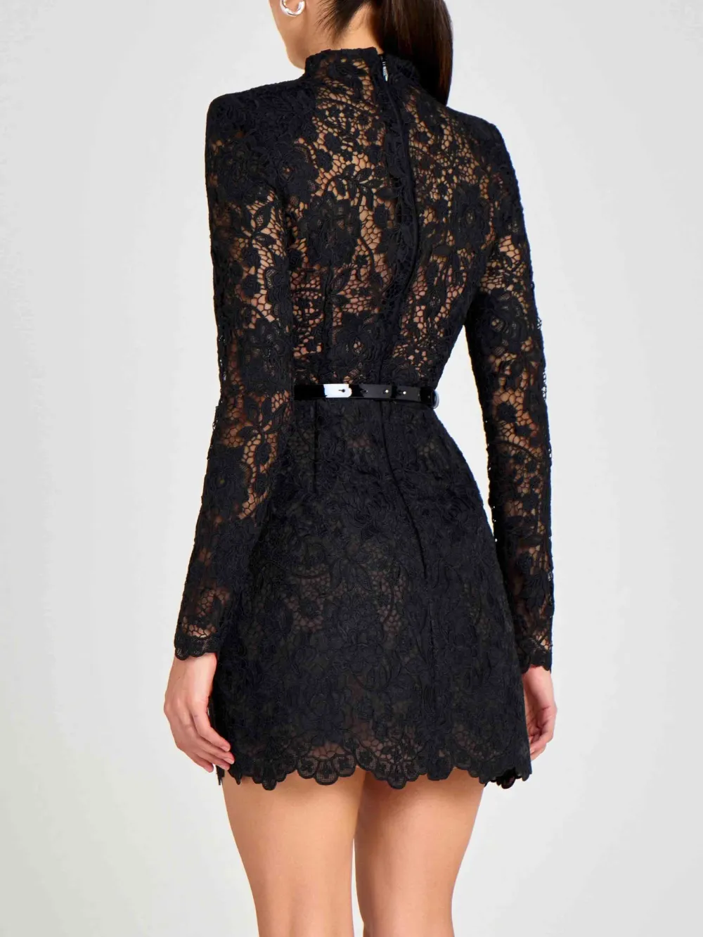 Elegant Floral Lace Long Sleeve Cutout Midi Dress