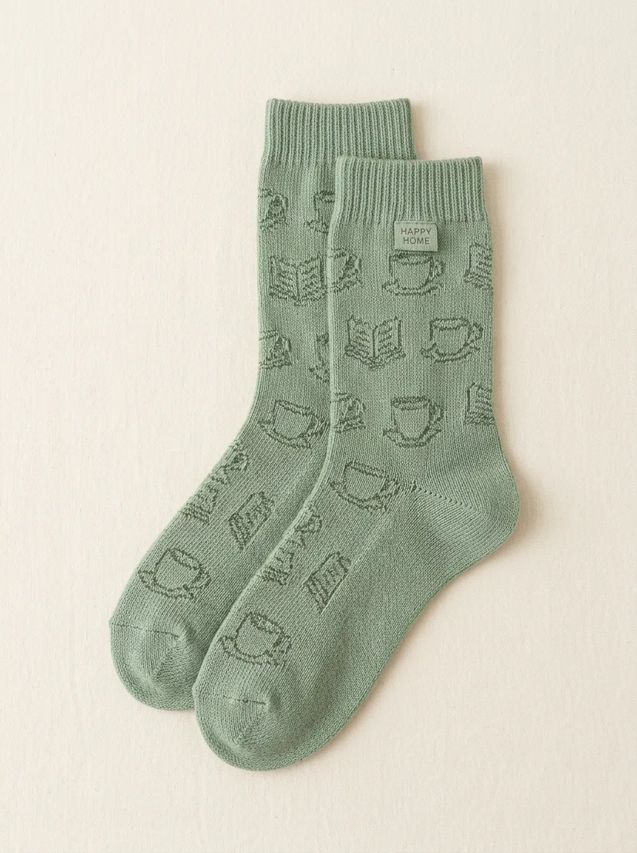 Contemporary Coffee-Motif Book-Motif Casual Socks