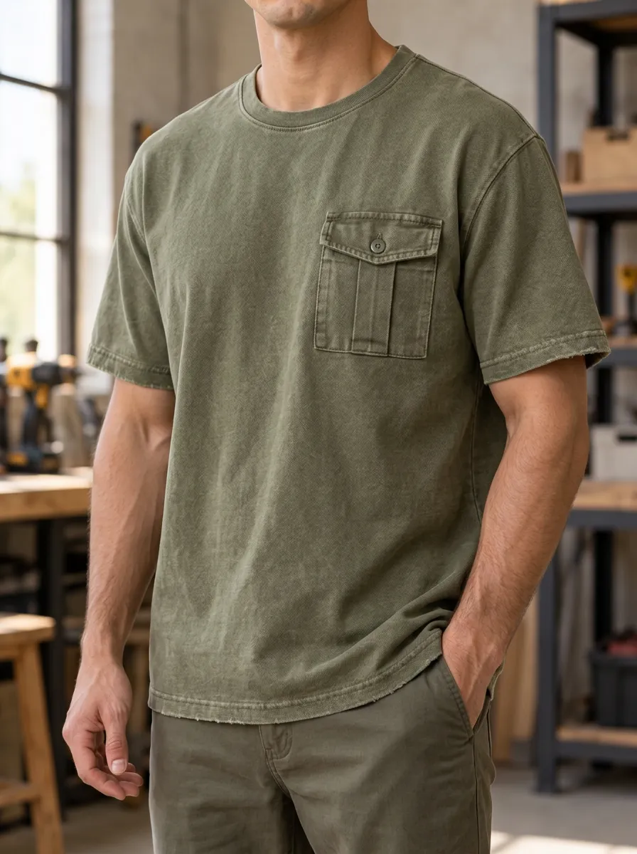 Men's Workwear T-Shirt with Raw Hem