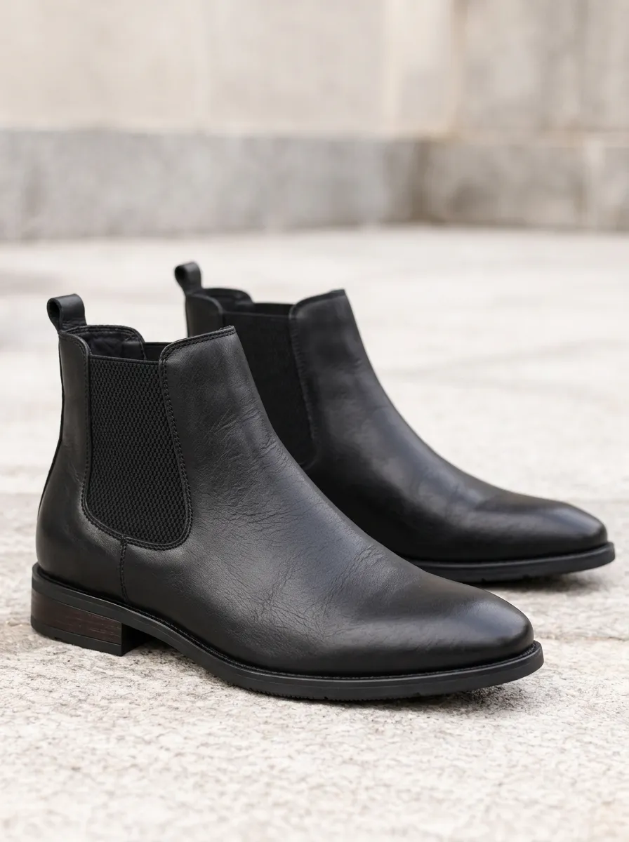 Men's Black Leather Look Chelsea Work Boots for Everyday Styling