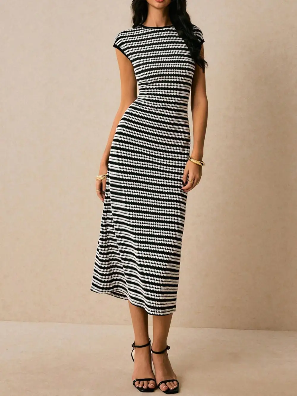 Balanced Detail Striped Midi Dress