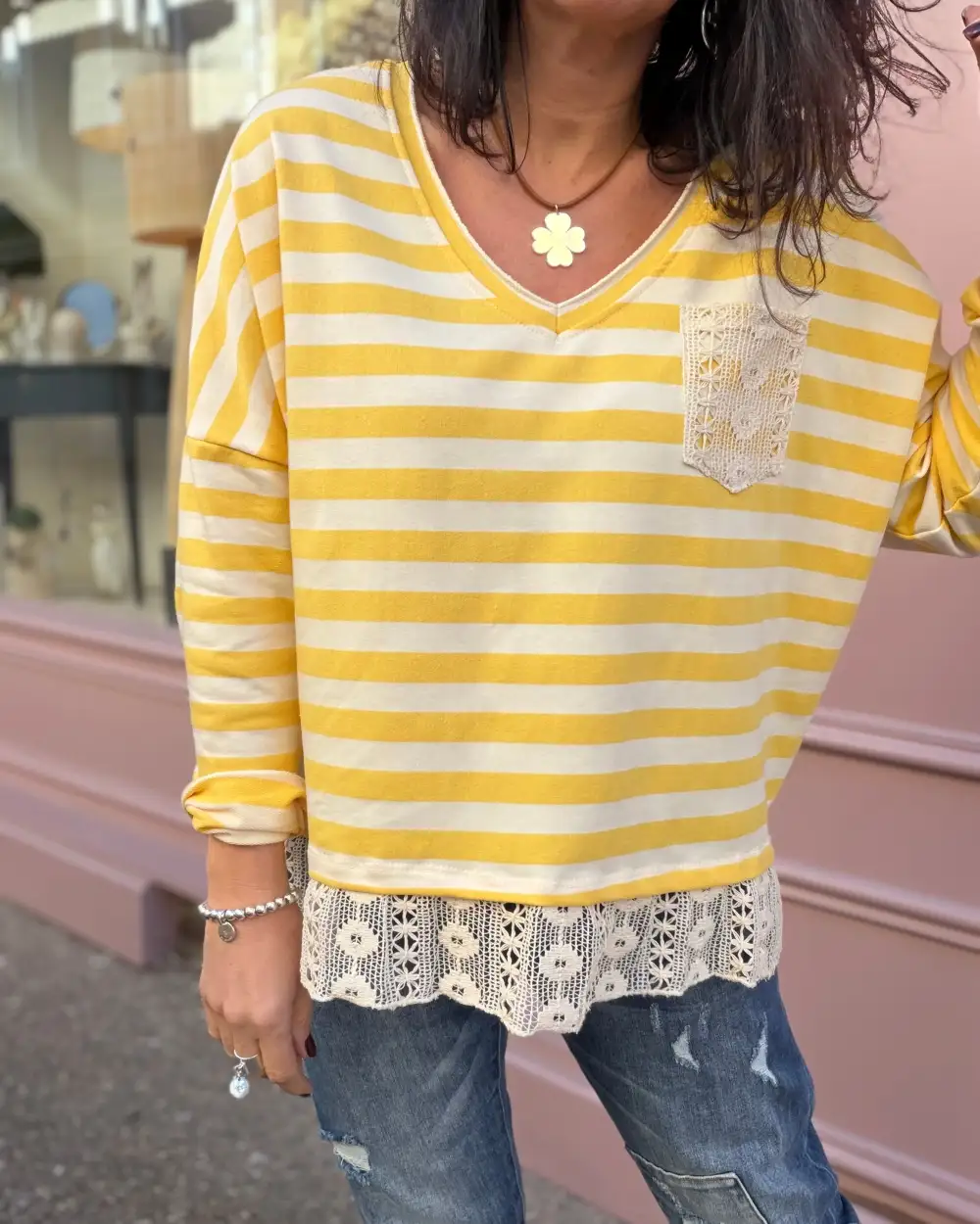 Classic Cotton Lace-Trim Blouse
