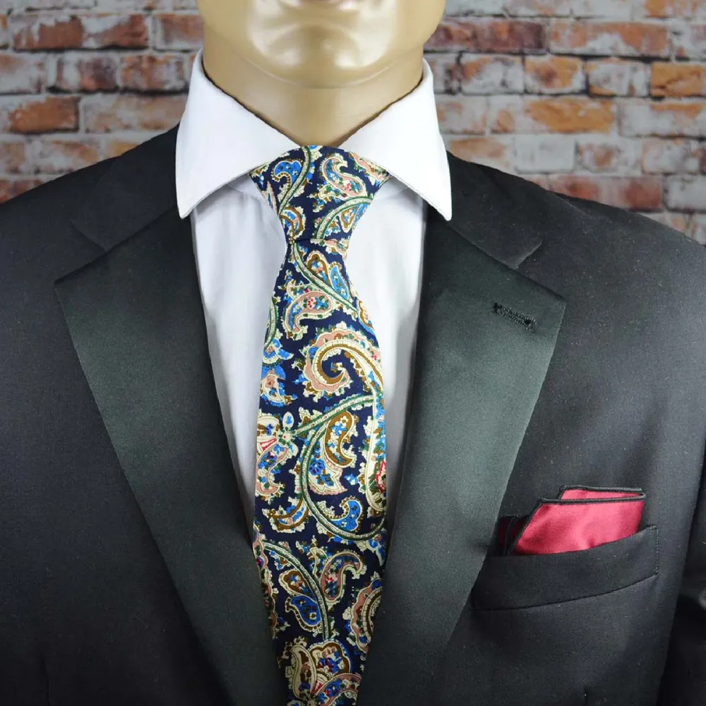Classic Cotton Paisley Men's Necktie With Pocket Square