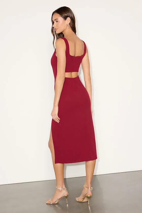 Davana Dark Red Cutout Midi Dress