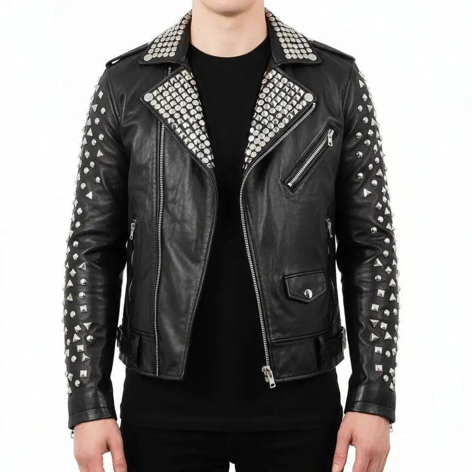 Cowhide Biker Motorcycle Studded Jacket