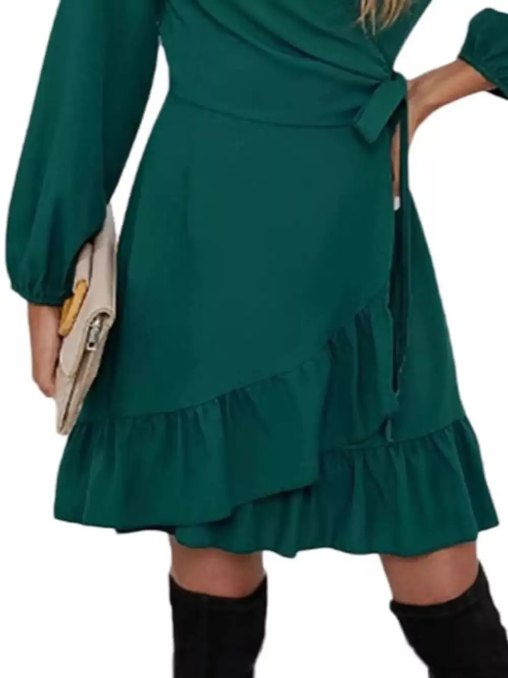Ruffle Wrap Long Sleeve Dress Casual