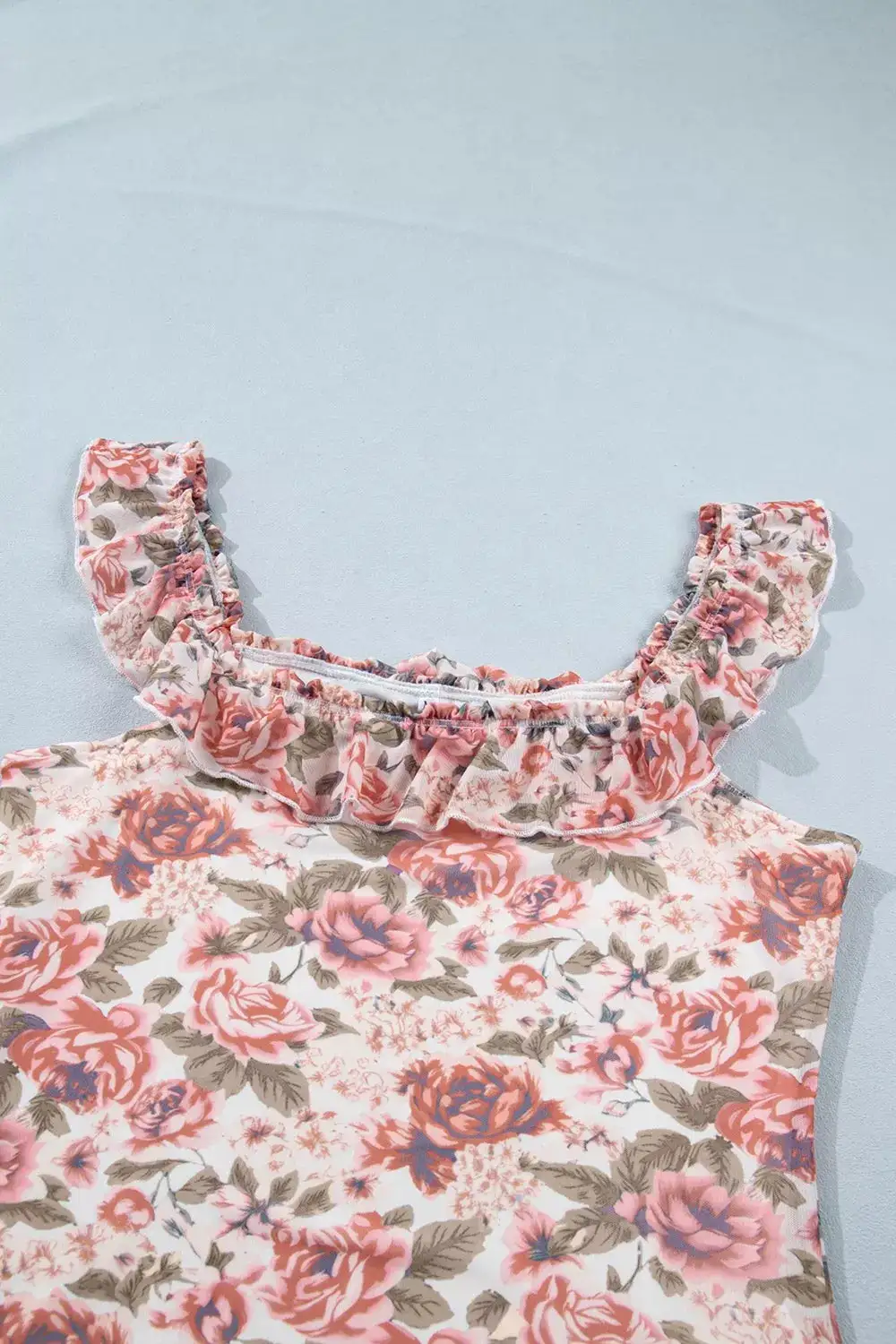 Floral Print Ruffle Trim Tank