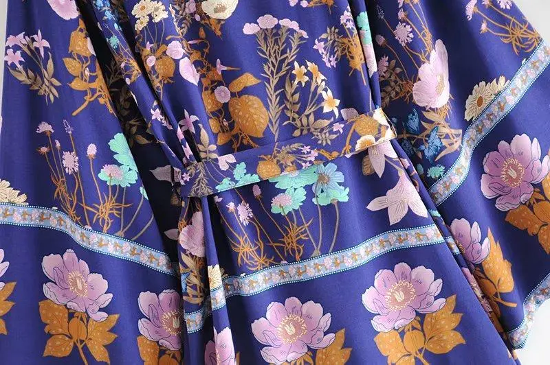 Floral Print Bat Sleeve Kimono Dress