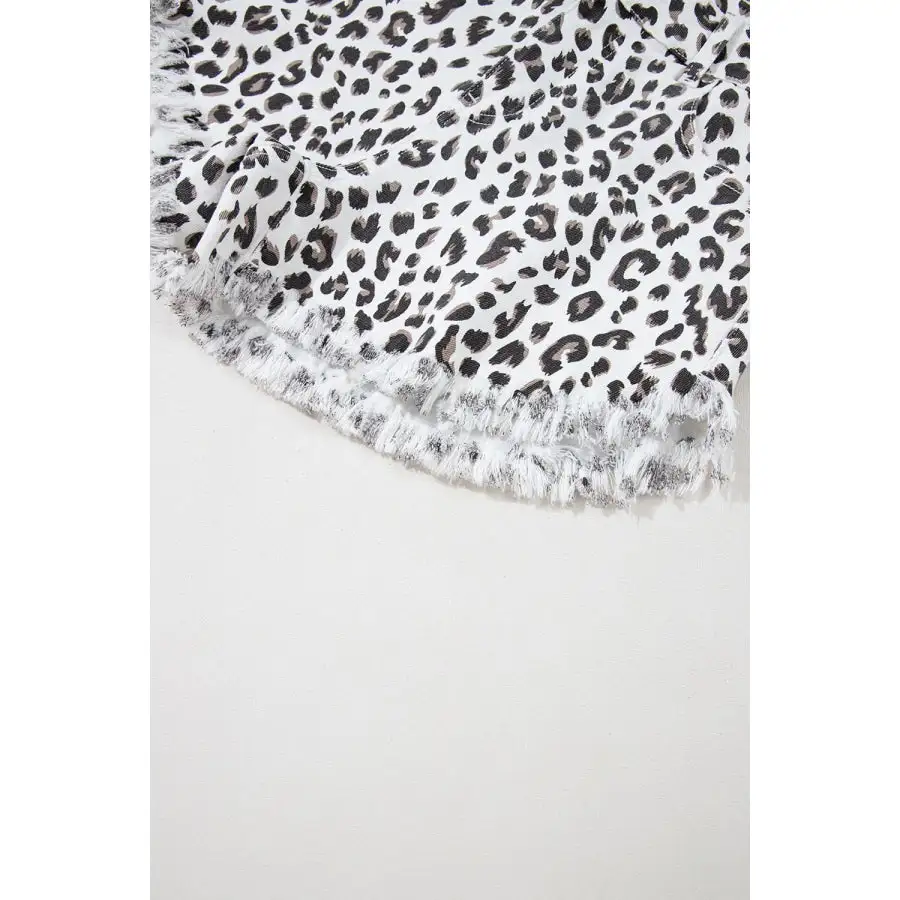 Leopard Frayed Hem Denim Shorts