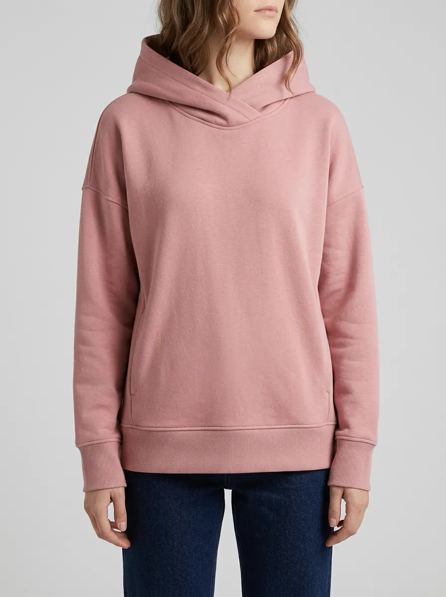 Women's Casual Solid Dusty Pink Minimalist Printed Hoodie