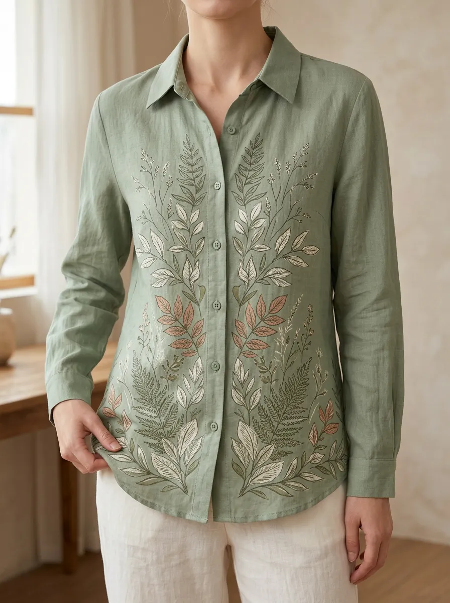 Women's Wilderness Botanical Nature Lover Fern Leaf Shirt