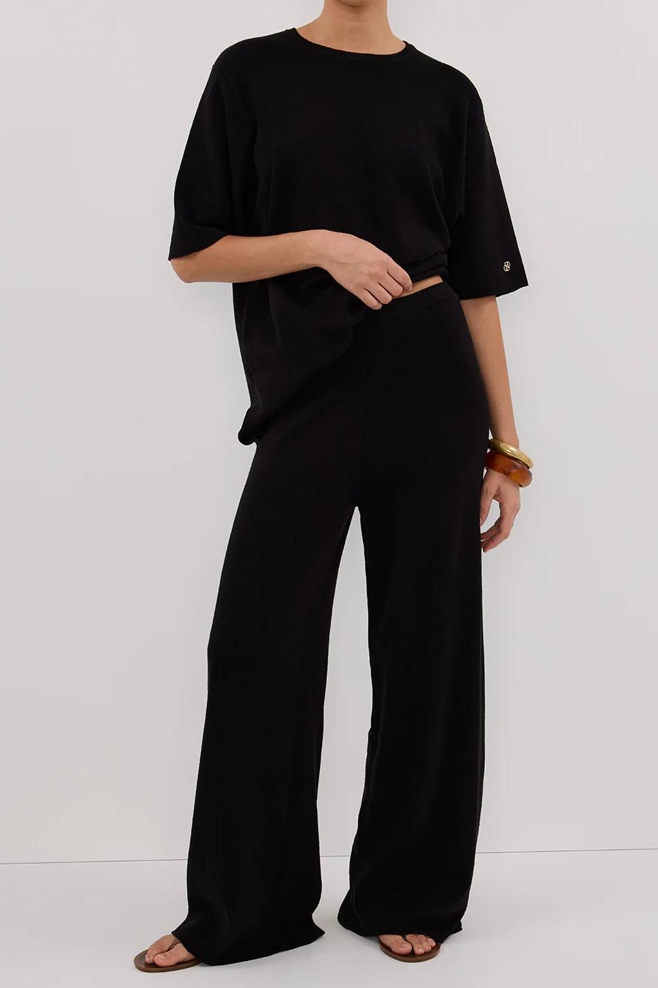 BLACK WIDE LEG KNIT PANT