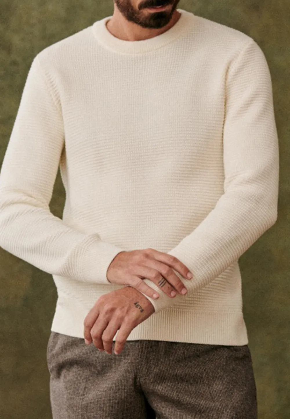 Cream Waffle Knit Crew Neck Long Sleeve Sweater